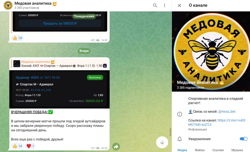 Медовая Аналитика — помощь в ставках, отзывы