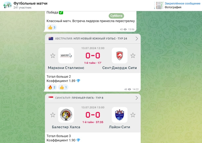 Телеграм-канал с прогнозами Футбольные матчи: обзор, отзывы